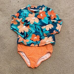 Carter's Floral Rashguard Set - Orange and Blue